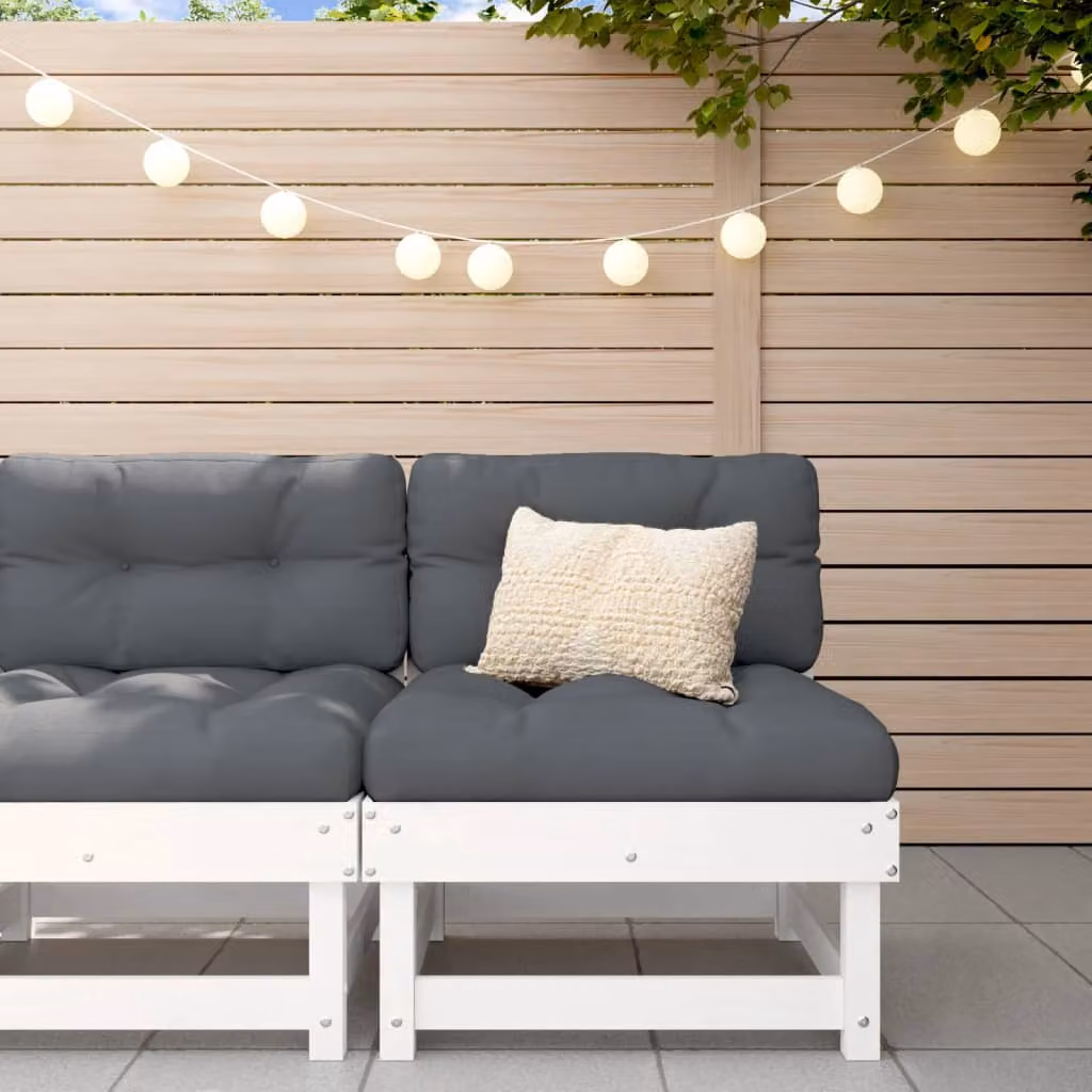 vidaXL Divano da Giardino Lineare in Legno Massello di Pino Bianco con Cuscini in Tessuto Grigio
