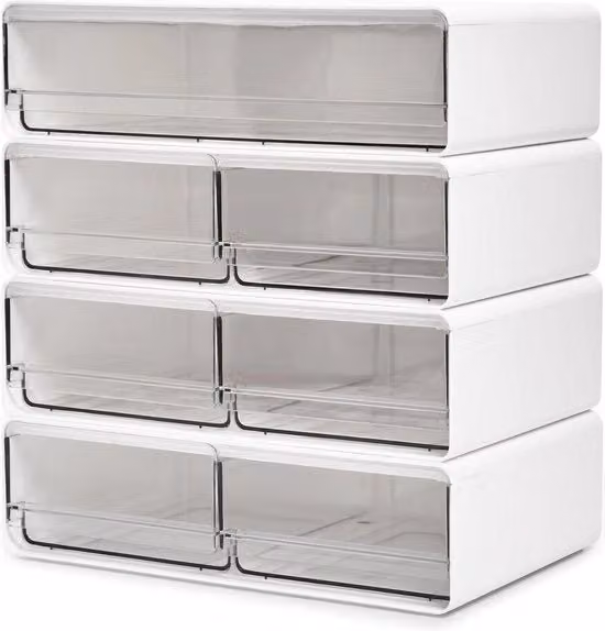 Set di 4 organizer per trucco EZOWare con 7 cassetti a scomparsa in acrilico trasparente e bianco
