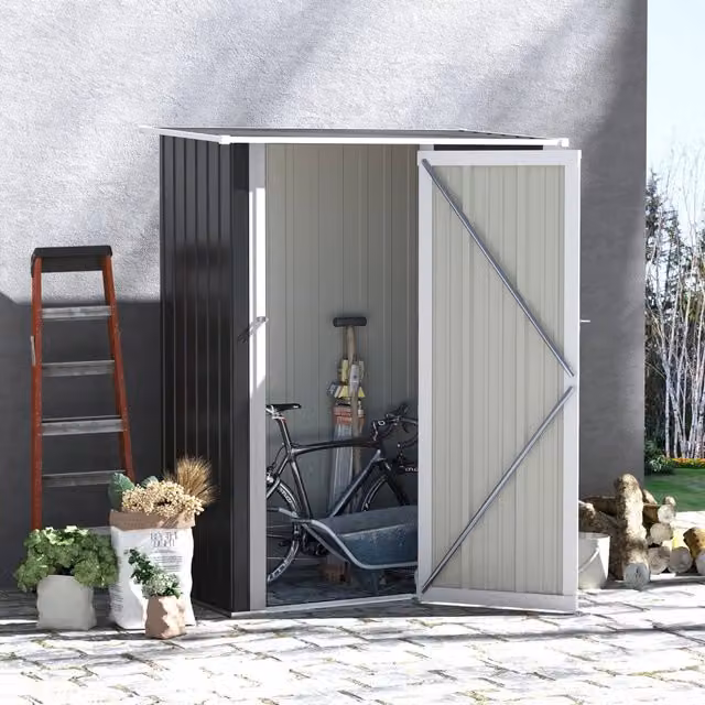 Casa da giardino REDOM in acciaio grigio con serratura L: 142 cm, P: 84 cm, H: 189 cm – 1