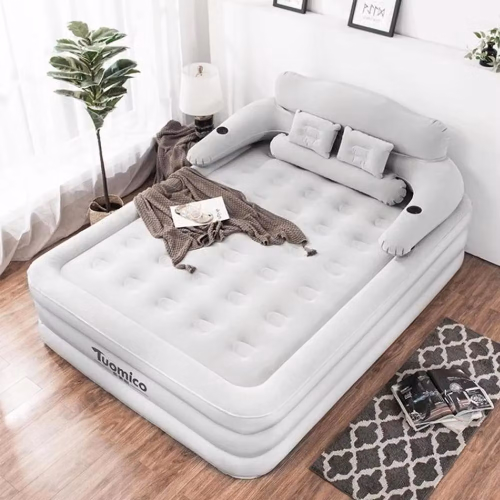 Materasso gonfiabile matrimoniale - Letto da campeggio per ospiti - 152x203x22 cm - PVC - Adatto per interni ed esterni - Richiede pompa esterna - Grigio