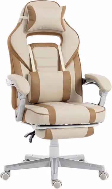 Poltrona Gamer Reclinabile con Poggiapiedi e Schienale Regolabile ¨C Zephmum ¨C Crema