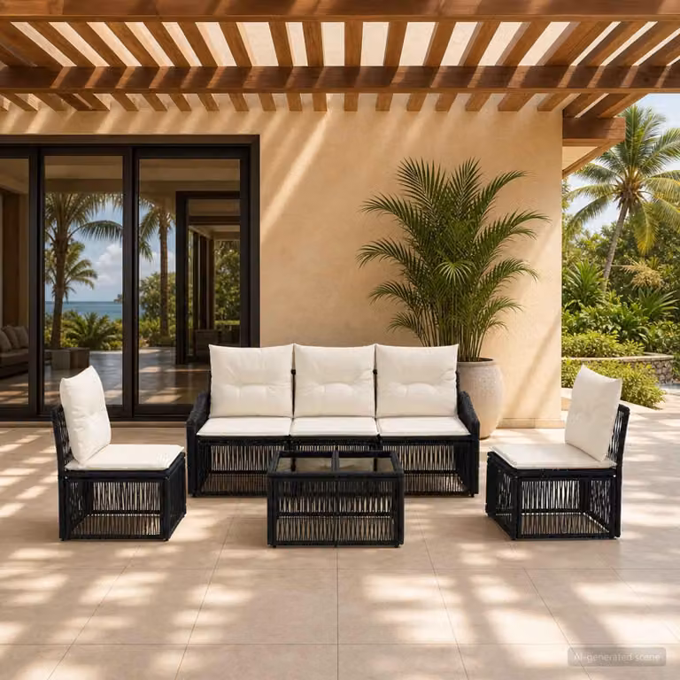 Maison Exclusive - Set da giardino composto da 6 pezzi, divano in rattan sintetico nero