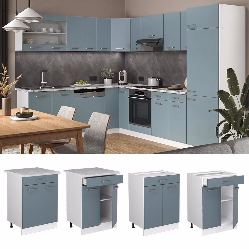 Mobiletto base per cucina Vicco R-Line Grigio-blu/Bianco con cassetto, senza piano di lavoro, L: 60 cm, P: 46 cm, H: 81,6 cm – 2