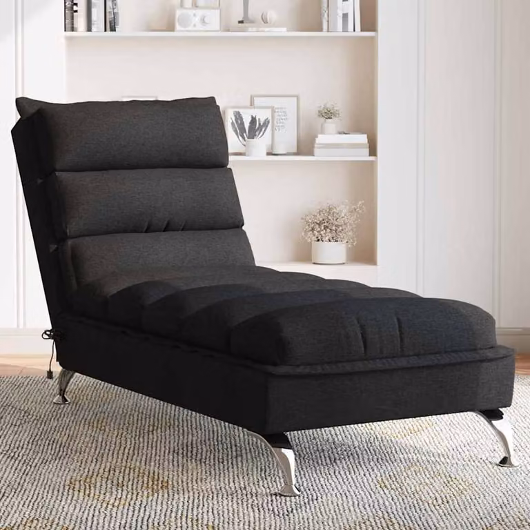 Chaise Longue da Massaggio vidaXL con Cuscini e Ricarica USB, Tessuto Nero, L: 133,5 cm, P: 56,0 cm, H: 74,0 cm