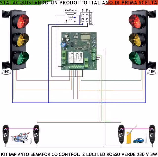 Impianto Semaforo Orientabile Securvera con 72 Led (24 Rossi, 24 Gialli, 24 Verdi), IP65, per Ingresso e Uscita Veicoli Garage, in Alluminio – 1