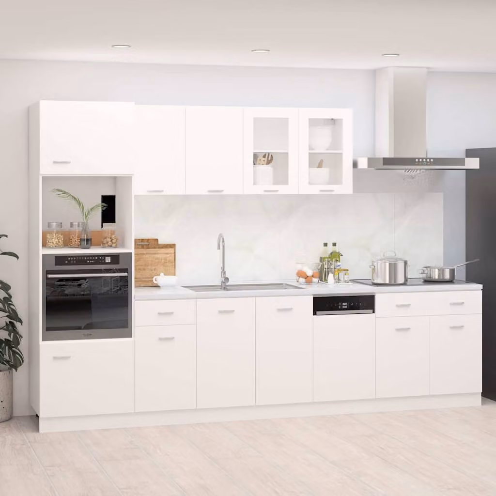 Set di armadi da cucina Lyon 7 pz vidaXL Bianco moderno con ante in vetro e ripiani interni
