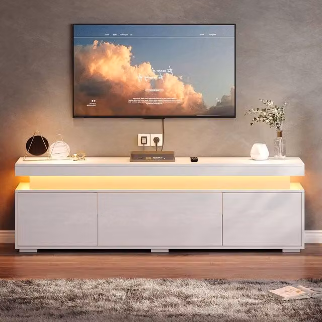 Mobile TV con LED ¨C Xylo ¨C Bianco, Truciolato, 3 Ante, 150x35x43