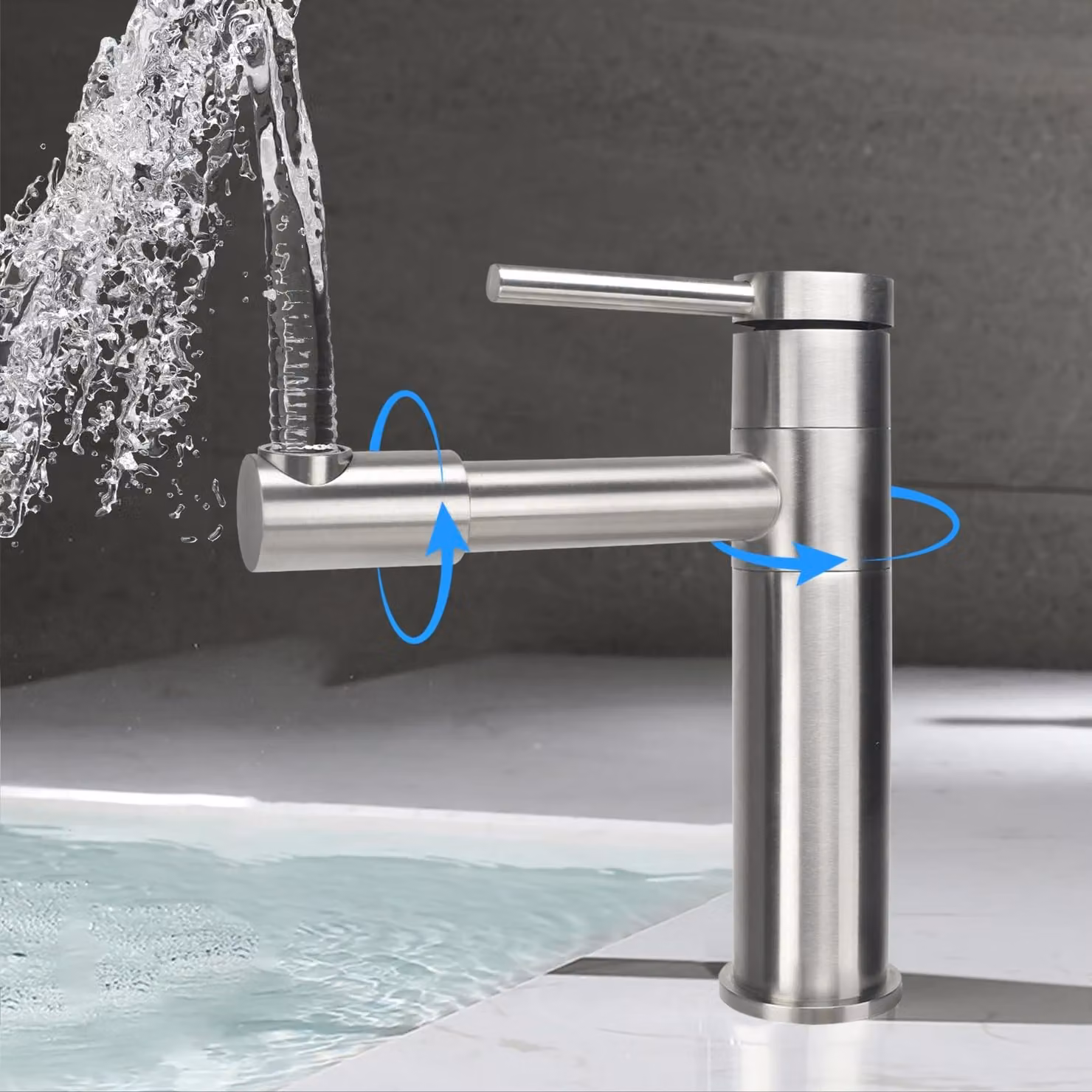 Omgoods - Rubinetto per lavabo in acciaio inossidabile, girevole a 720°
