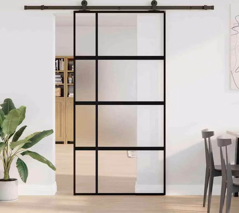 Porta Scorrevole con Ferramenta Vetro Temperato Alluminio