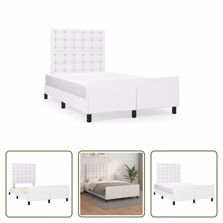 The Living Store Giroletto con testiera bianco 120x190 cm in ecopelle