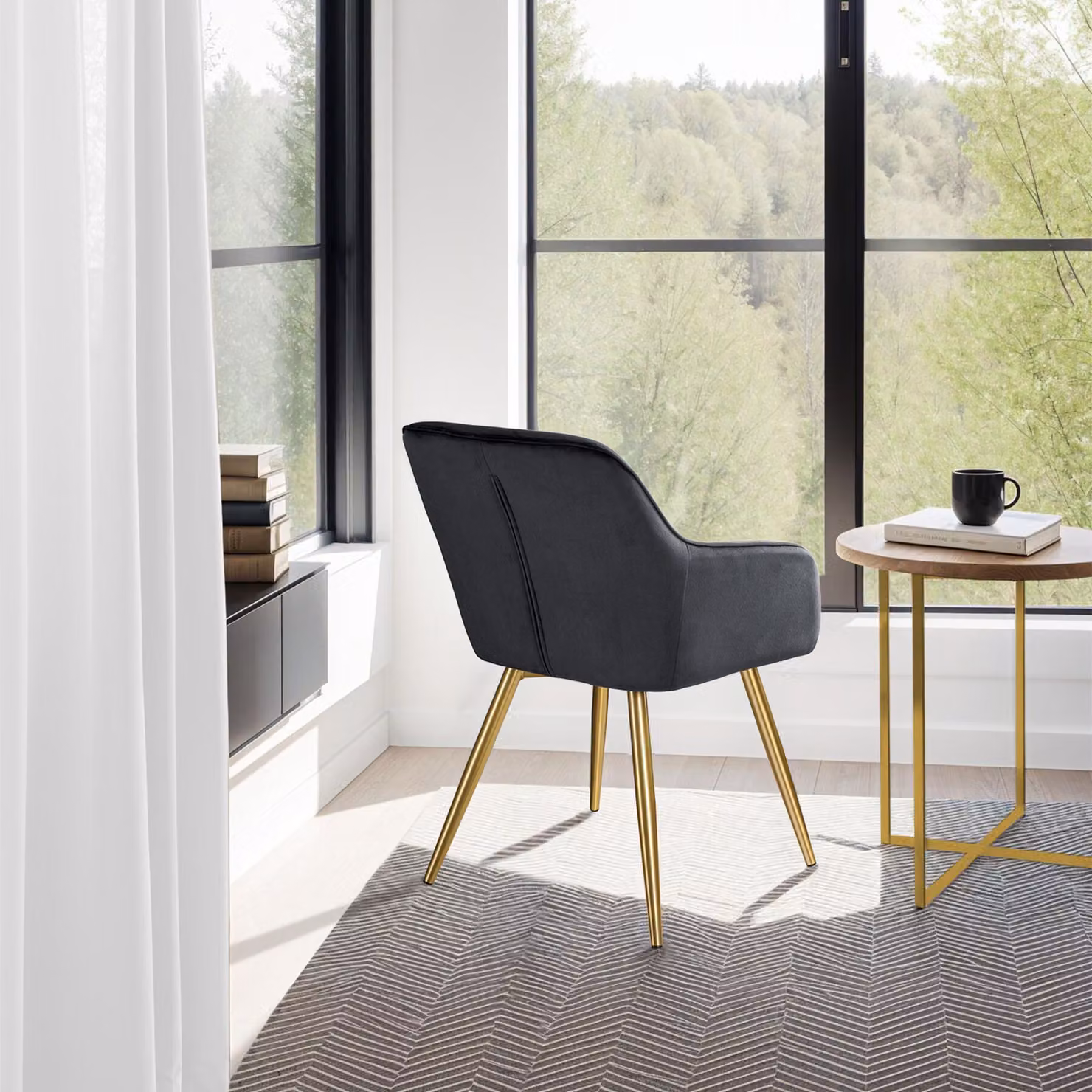 Sedia Marilyn tectake in velluto nero e oro con design moderno per soggiorno e sala da pranzo – 2