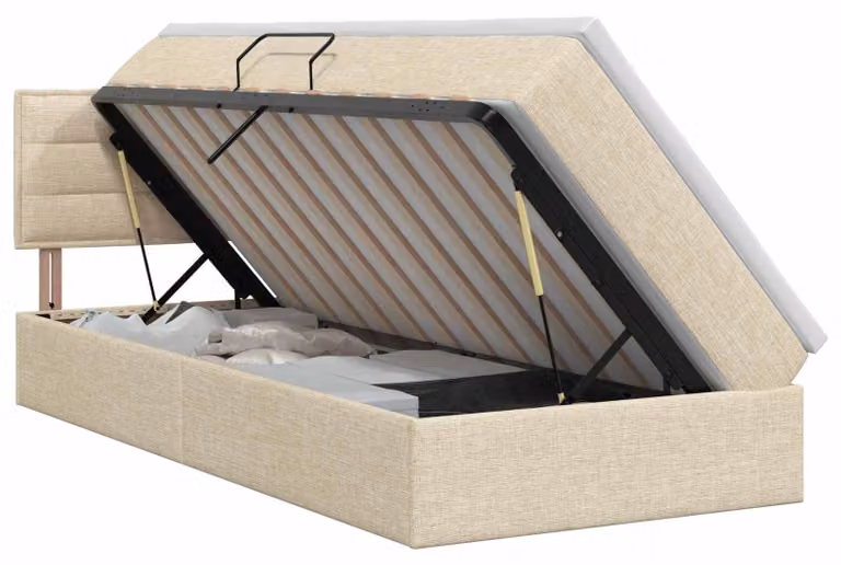 Letto contenitore con materasso, colore crema, 100 x 200 cm, rivestito in velluto