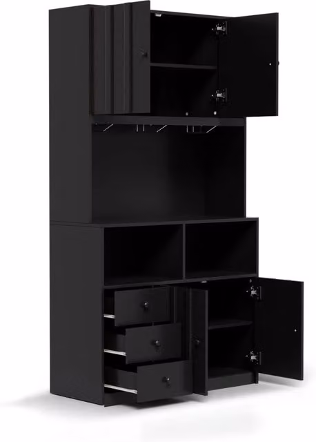 Mobile da cucina alto con LED, prese integrate e porta bottiglie, 180x100x40 cm in MDF, colore legno