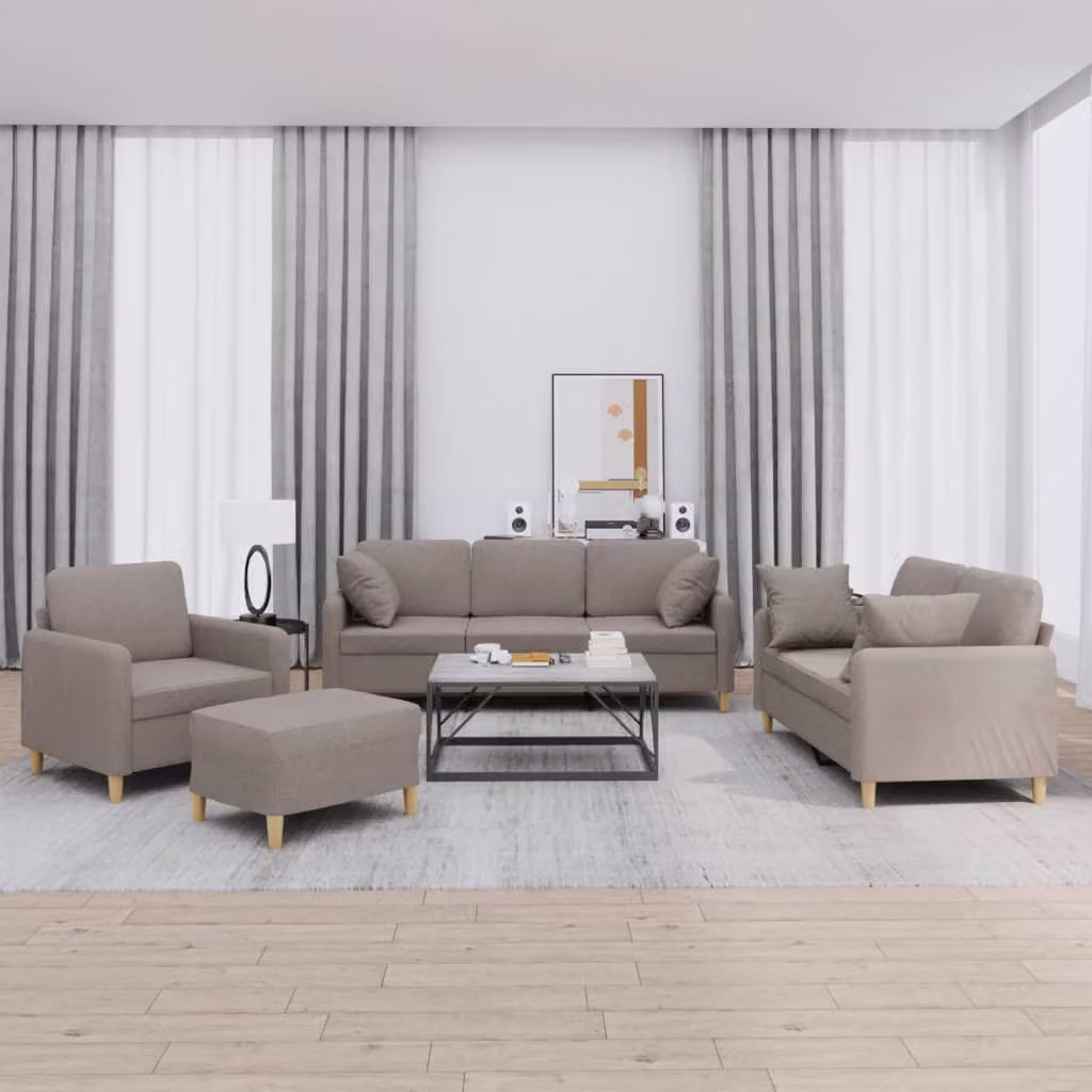 Set di divani vidaXL 4 pezzi in tessuto beige con cuscini e pouf per soggiorno