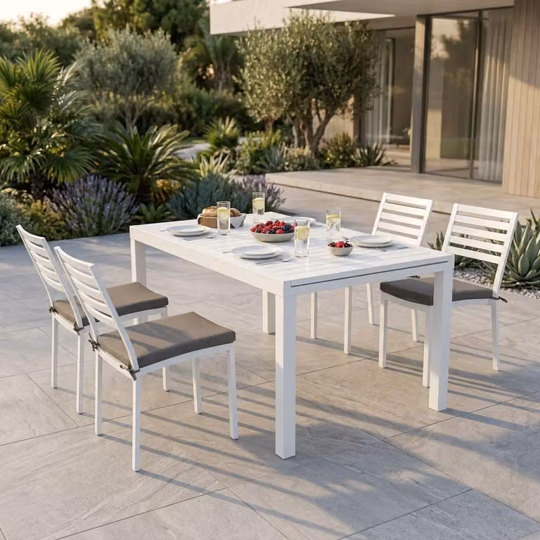 Milani Home - Set Tavolo Giardino Allungabile Rettangolare 160/240x90 Con 4 Sedie In Alluminio Bianco Da Esterno - Bianco