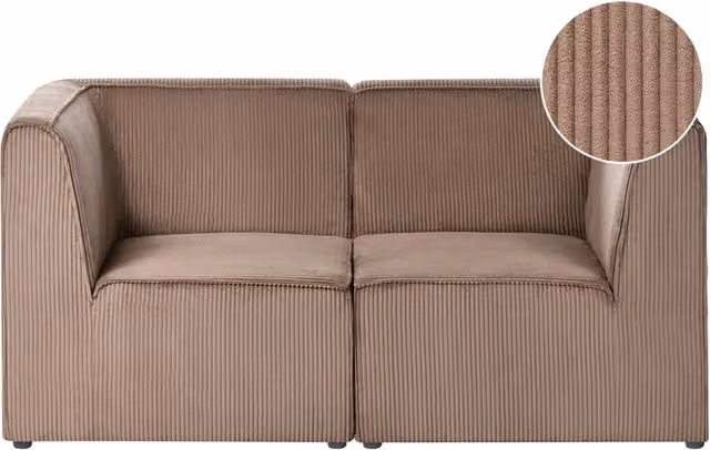Divano modulare Beliani in velluto a coste beige con pouf coordinato per soggiorno – 1