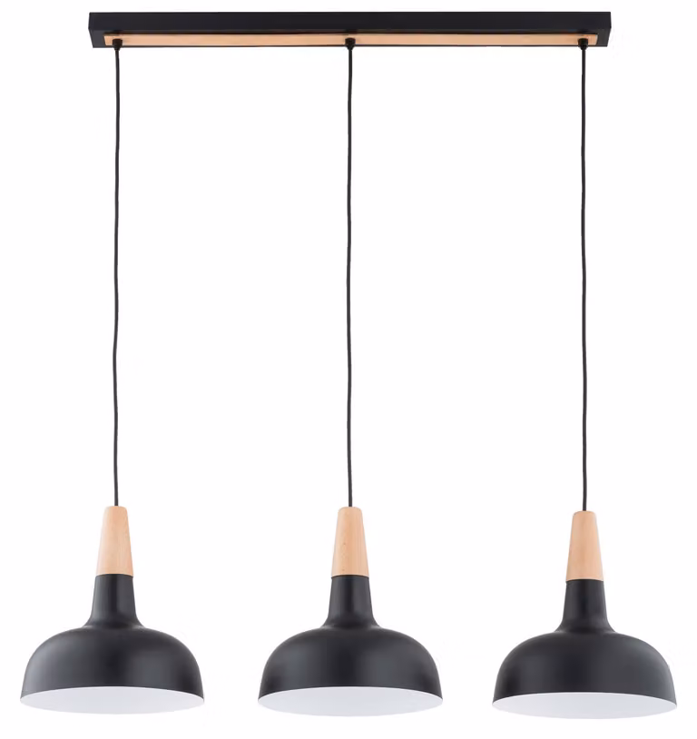 Lampada a sospensione RODOS nera-legno chiaro-oro 3xE27x15W metallo dim.: 90x85x23 cm IP20 Alfa