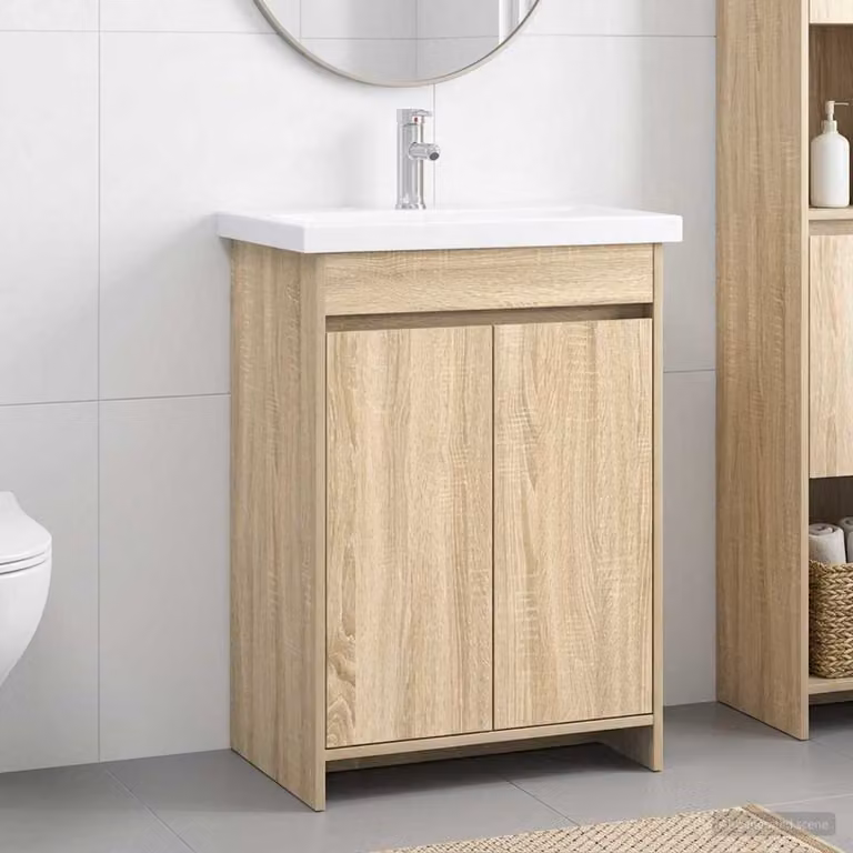 Set di mobili per il bagno moderno vidaXL in legno marrone, L: 61 cm, P: 40 cm, H: 84,5 cm