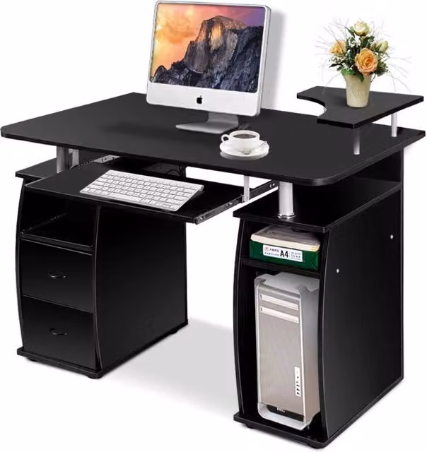 Scrivania da Computer Moderna Costway con Cassettiera in MDF Laminato, L: 120 cm, P: 45,55 cm, H: 85 cm, Nero o Bianco