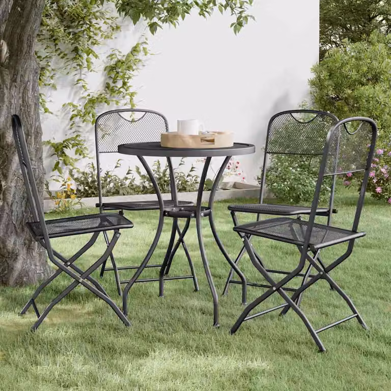 Set di 4 sedie pieghevoli vidaXL in metallo e textilene, colore antracite, impilabili per giardino e terrazza
