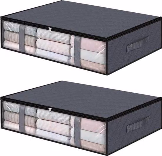 Contenitori da riporre sotto il letto - Set da 2 - Design compatto per vestiti e biancheria da letto - 60x45x15 cm