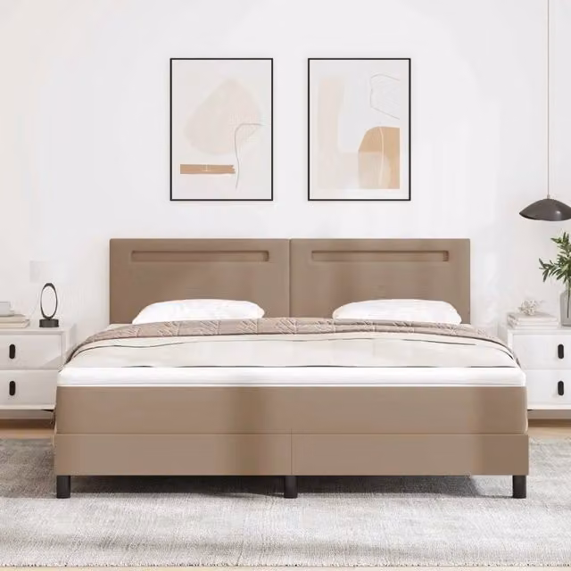 Letto a molle moderno vidaXL in pelle sintetica beige con illuminazione sottostante L/P: 180 x 200 cm