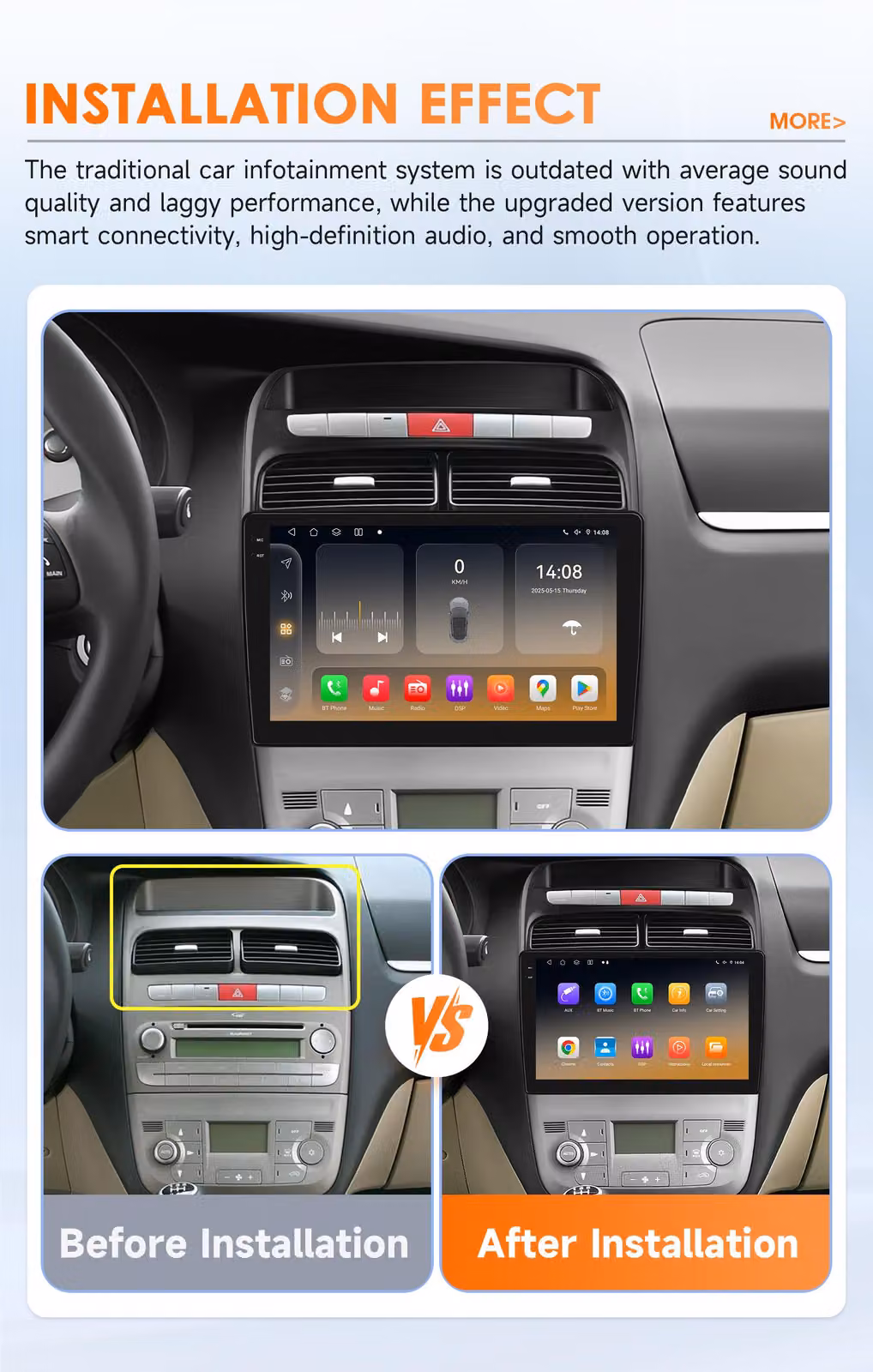 Autoradio 9 pollici Doppio DIN - Modello QS8 con telecamera a 360° - Potenza 50W x4 - Sistema Android 14 - Per Fiat Linea, sistema multimediale