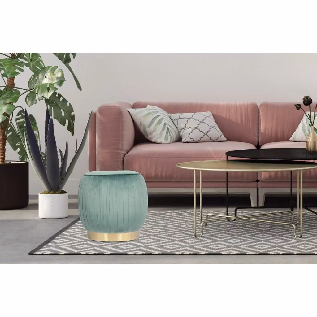 Pouf contenitore Lyla KENDRA HOME in velluto verde con dettagli oro – 2