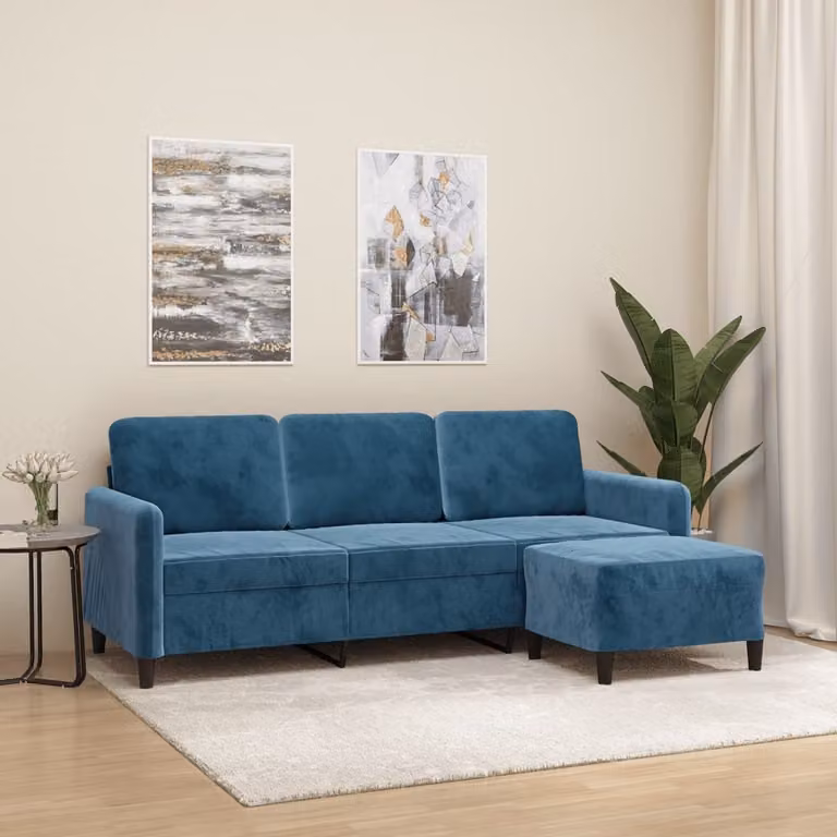 Maison Exclusive - Divano a tre posti con poggiapiedi, blu, 180 cm, in velluto