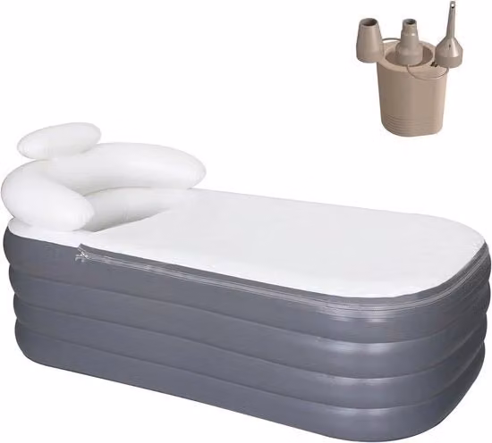 Bagno gonfiabile per adulti - Bagno di ghiaccio trasportabile grande per uso domestico - Vasca da bagno per relax con supporto per la testa e contenitore per bicchieri (inclusa pompa a mano)
