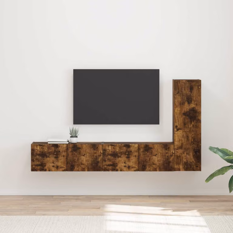 Set mobile TV moderno vidaXL in 3 pezzi color rovere fumé marrone in legno MDF per soggiorno