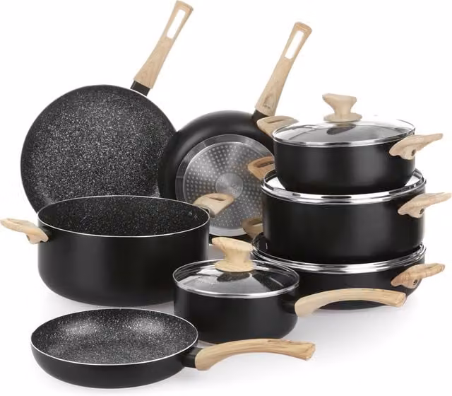 Set di batterie da cucina Kasanova Black Stone in alluminio con rivestimento antiaderente, 12 pezzi, colore nero – 1