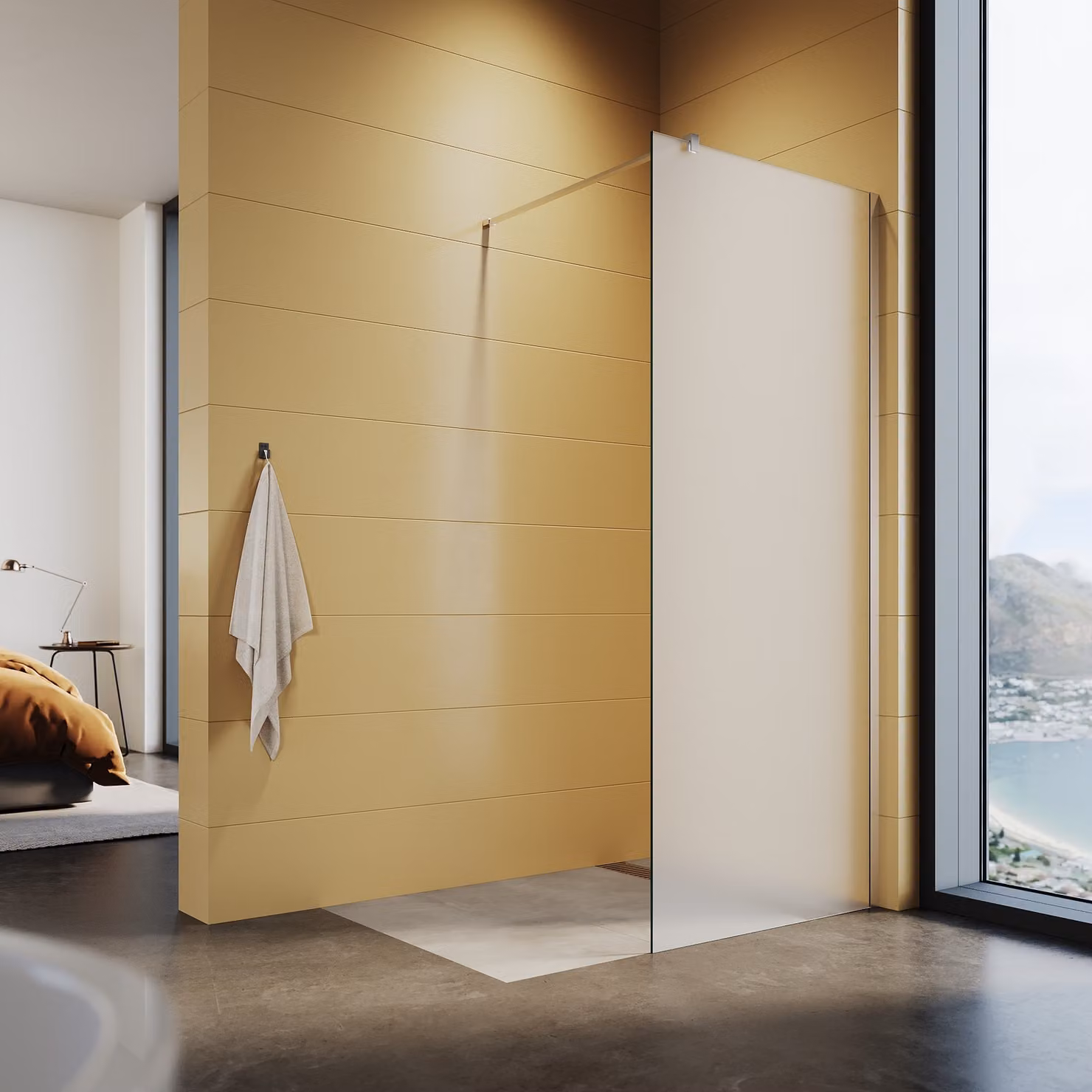 Schermo doccia walk in shower 80x200cm in vetro smerigliato Schermo doccia in vetro di sicurezza NANO 8mm, con barra di supporto, completamente satinato