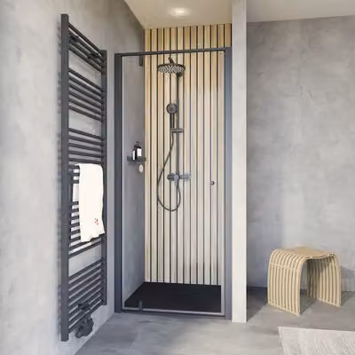 Porta doccia SCHULTE per nicchia, con ante a battente, serie Trend 2.0 ExpressPlus, 90 x 200 cm, profilo nero, vetro trasparente, trattamento anti-sporco
