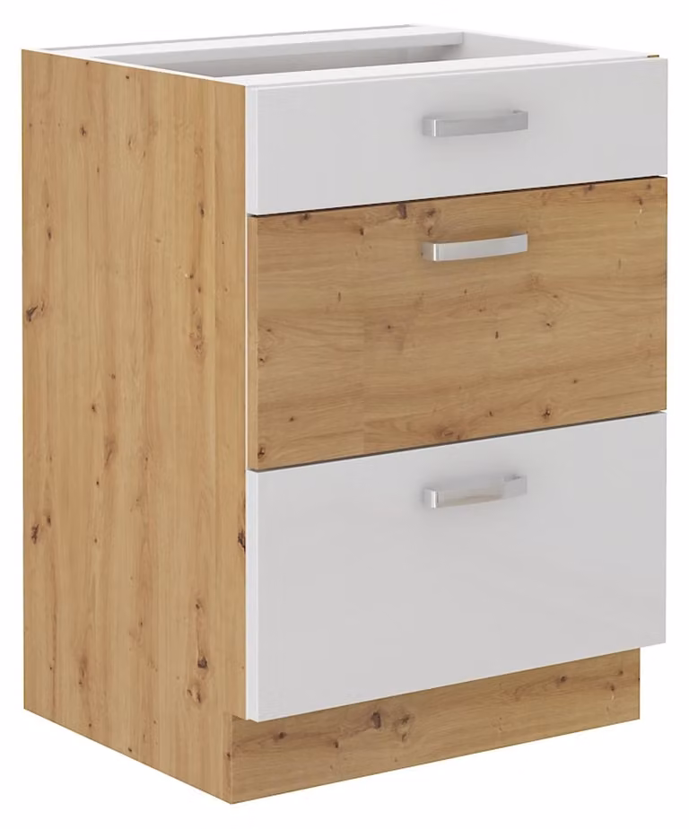 Base cucina 60 cm rovere Artisan + bianco lucido ad estrazione totale soft-close