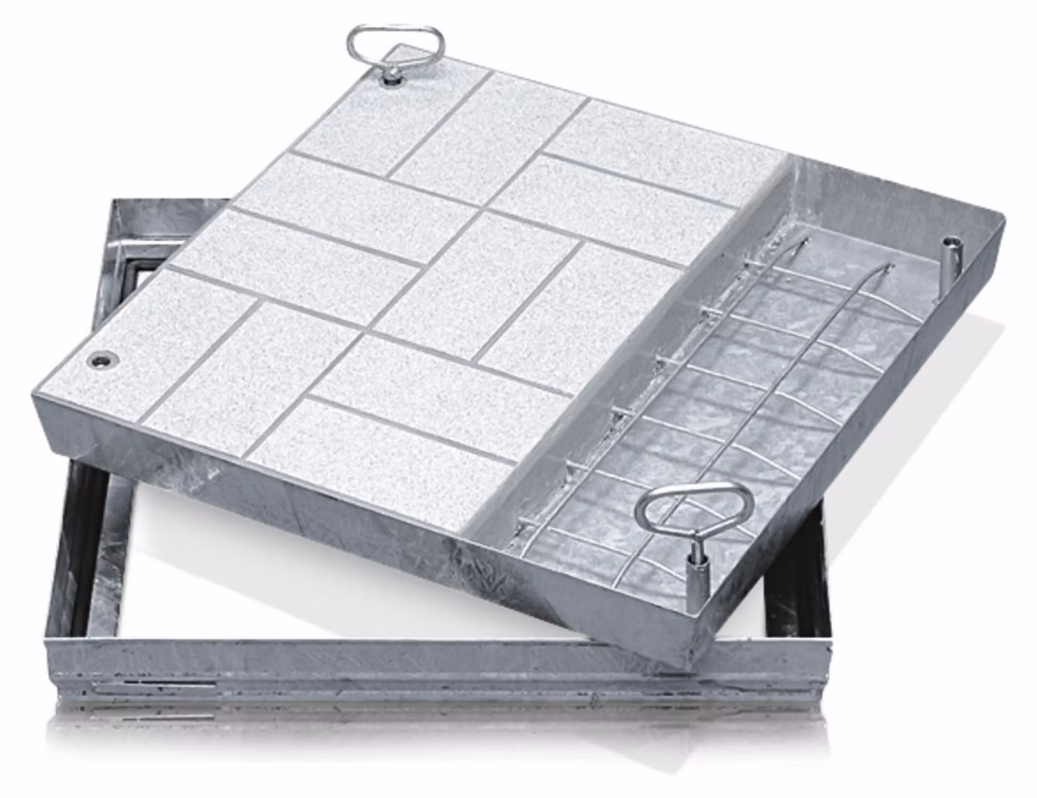 Coperchio per pozzetto Zarges in acciaio inossidabile con vaschetta 500 mm x 500 mm