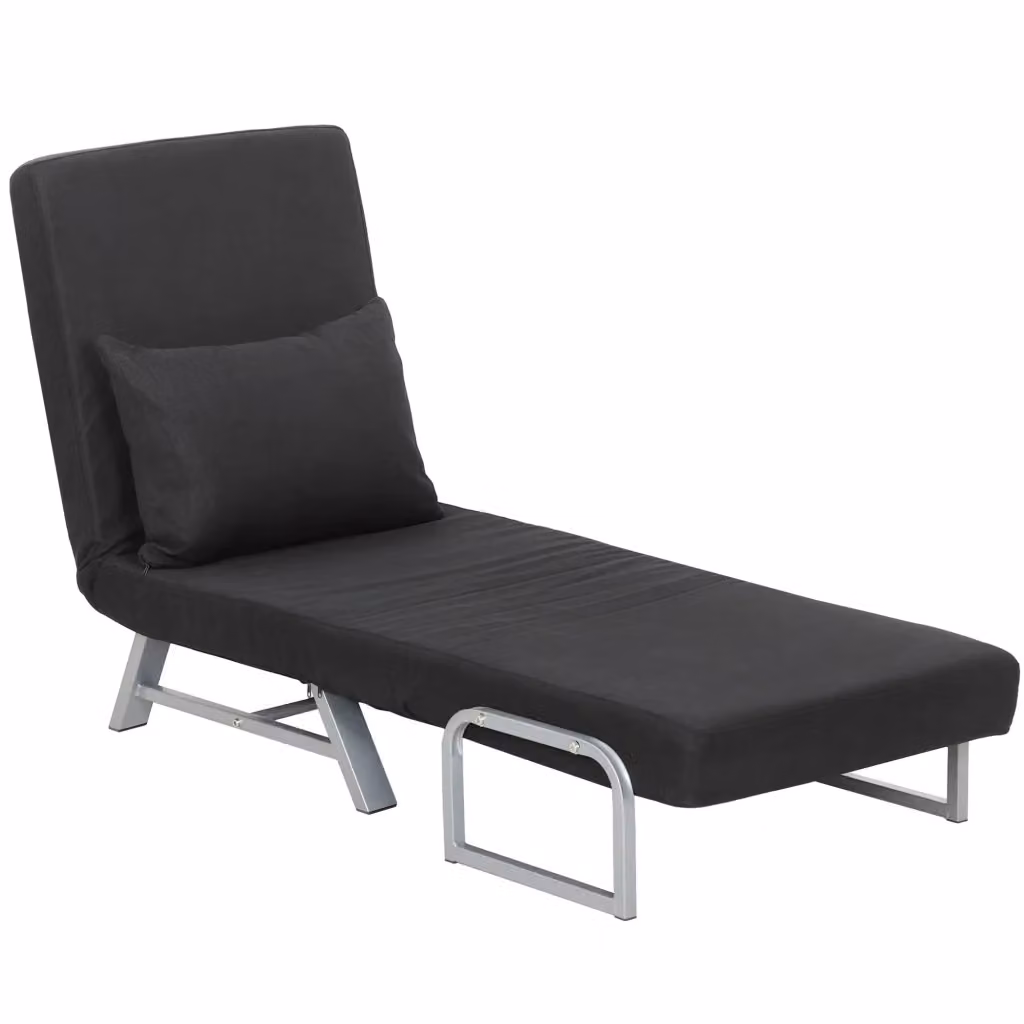 Poltrona letto reclinabile Minimal in tessuto nero con braccioli e struttura in metallo – 2