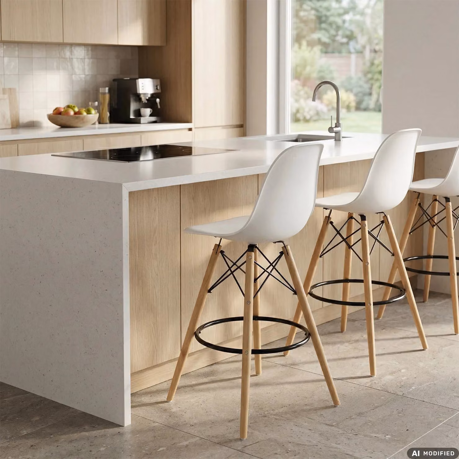 Sgabello Nordica Vestiamo Casa in polipropilene bianco con gambe in legno di faggio H 106 x L 53 x P 46 cm – 2