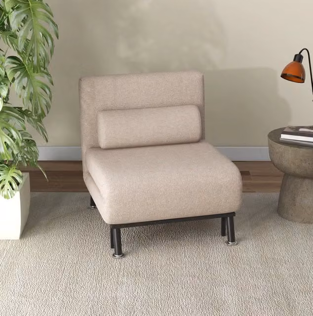 Poltrona letto pieghevole beige con schienale regolabile