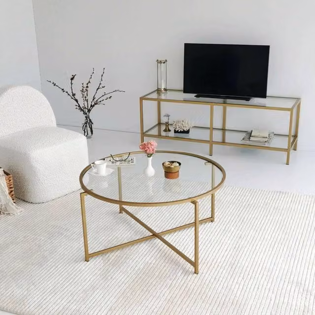 Tavolino da salotto Ecaterina DMORA con cassetti, rotondo, oro e vetro trasparente, L: 83 cm, P: 83 cm, H: 40 cm