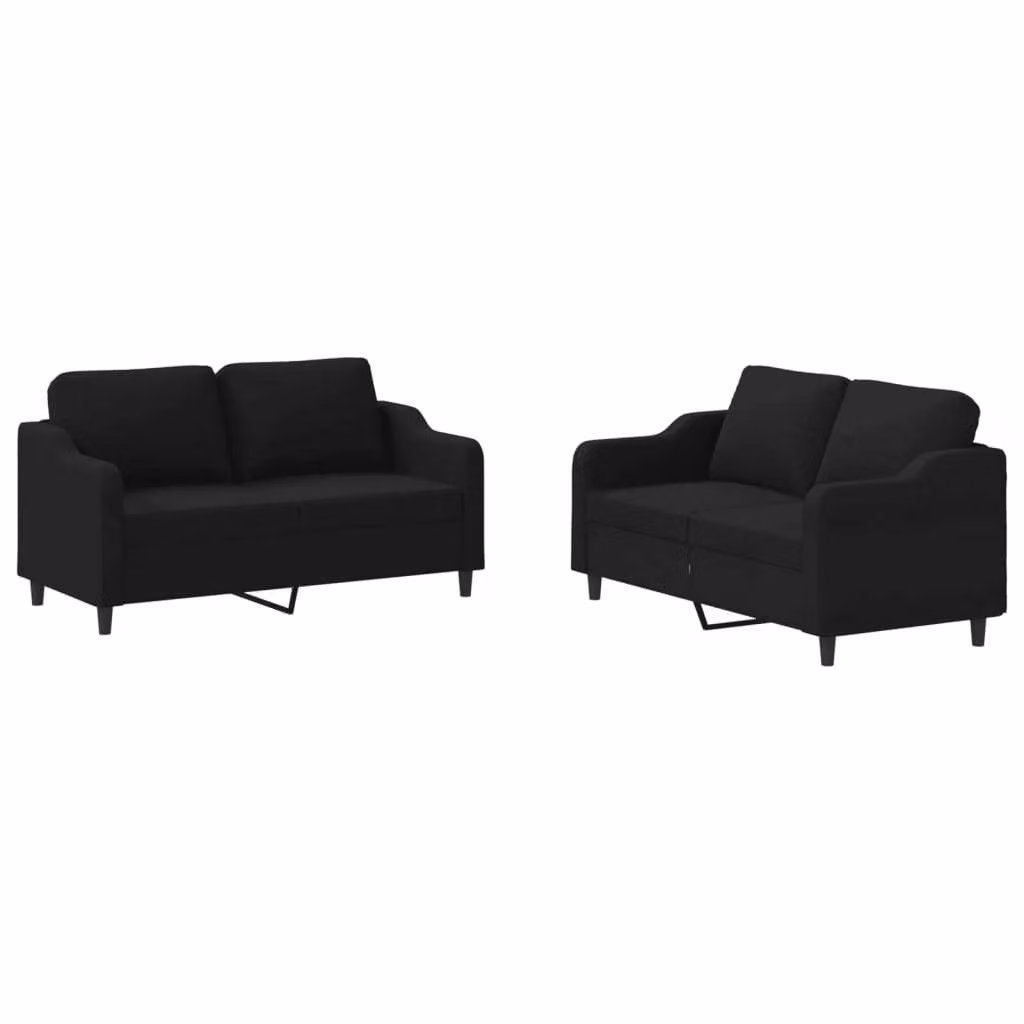 Set di Divani 2 pz con Cuscini Nero in Tessuto