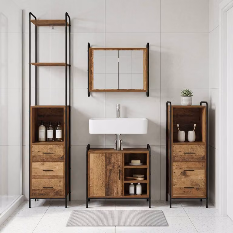 vidaXL Set di Armadi da Bagno 4 pz Legno antico 40 x 36 x 200,5 cm