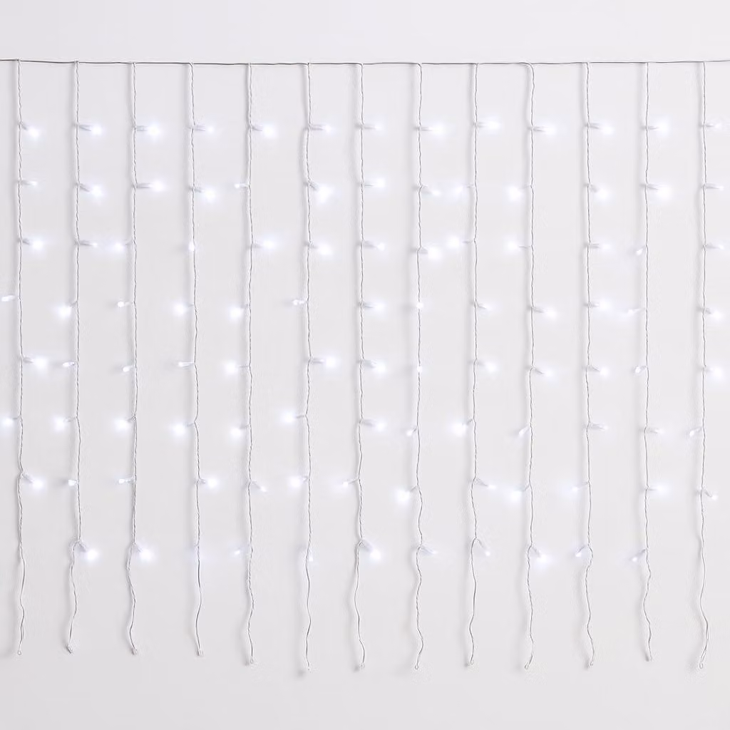ETTROIT Tenda Luminosa 200 LED, 5Mt, Luce Bianca, Cavo Bianco, IP65, Prolungabile, Effetto Flash Bianco, Con fili uniformi da 50 cm , ghirlanda nataliza, negozi, balcone natale