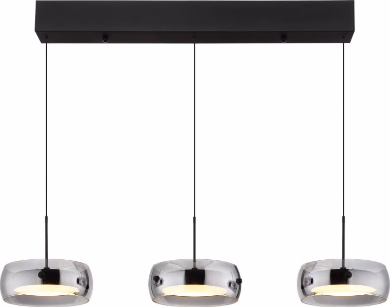 Lampada a sospensione LED, nero, vetro color fumo, H 120 cm