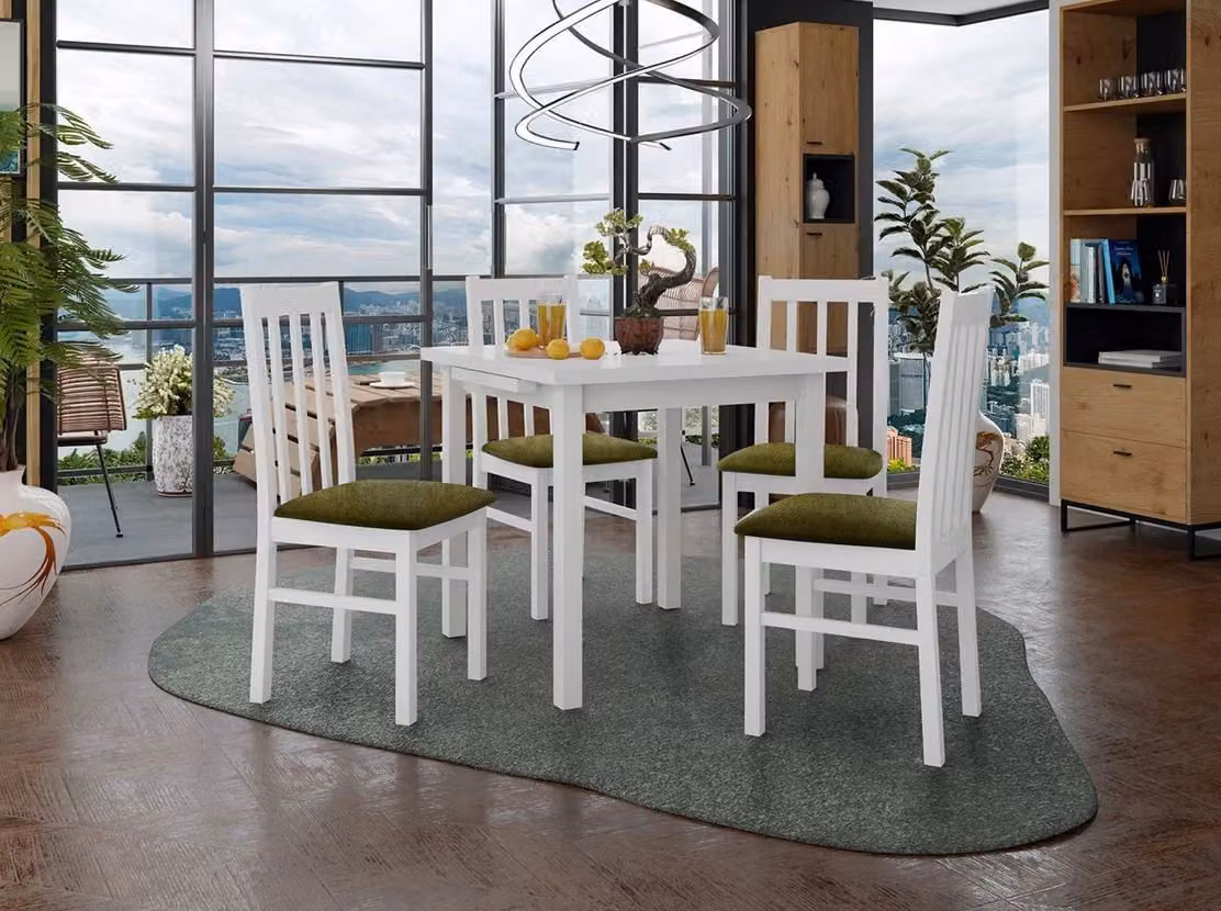Tavolo da pranzo allungabile 80 cm con 4 sedie ADELBITE 4 - bianco / oliva scuro