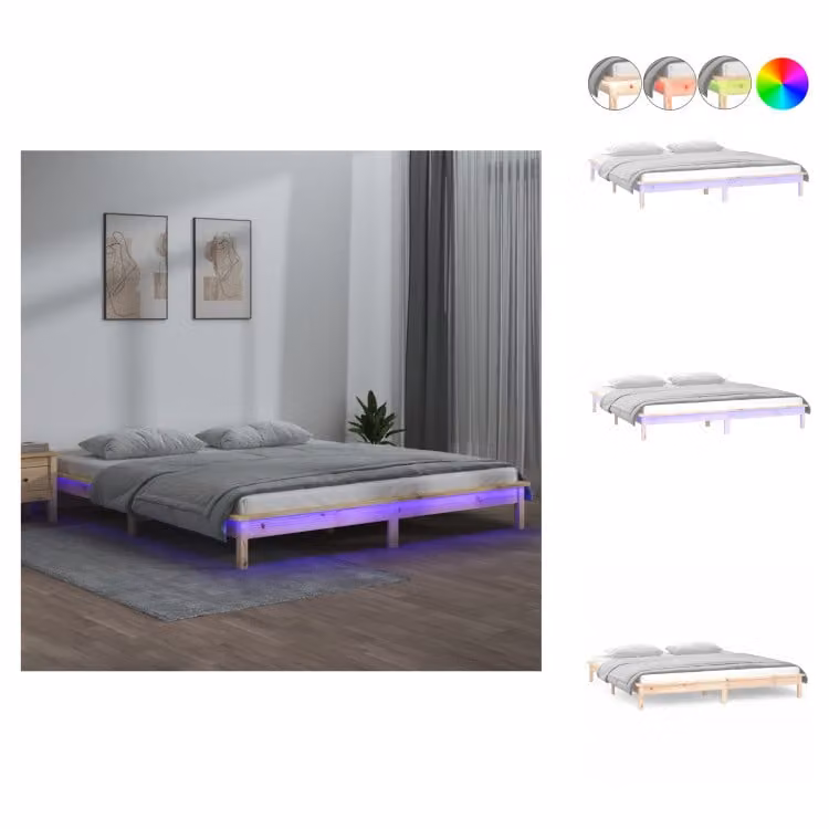 vidaXL Letto in legno massiccio con LED 140x190 cm - Letti e strutture letto