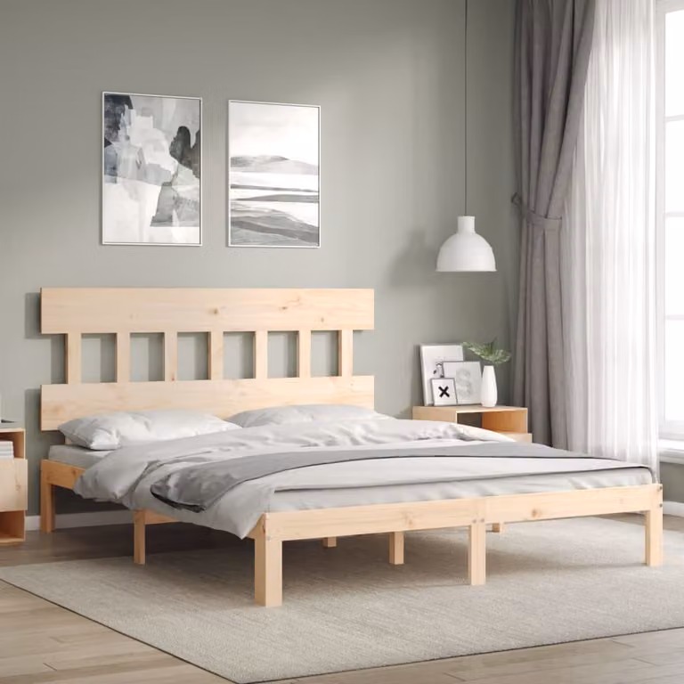 vidaXL Giroletto King Size con Testiera in Legno di Pino Rustico Marrone L/P/H: 203.5 x 153.5 x 81.0 cm