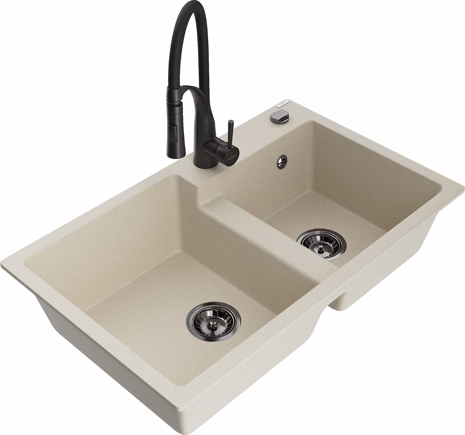 Mexen Tomas lavello in granito a 2 vasche con rubinetto da cucina Aster, beige - 6516-69-73450-70-B