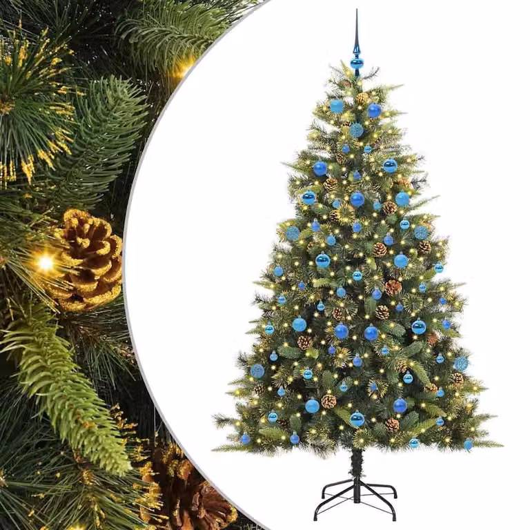 Albero di Natale artificiale pieghevole con pigne, altezza 210 cm