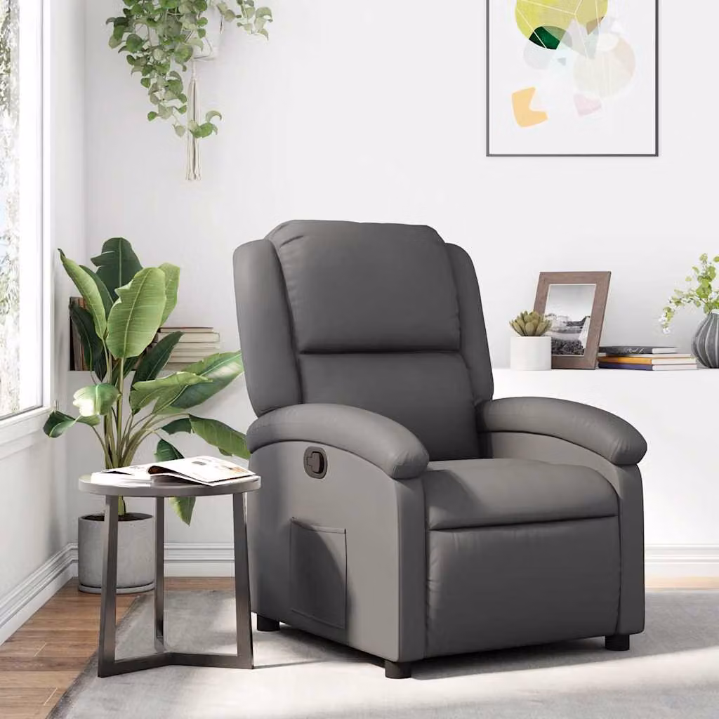 Poltrona reclinabile relax vidaXL in similpelle grigia con braccioli e struttura in legno e metallo